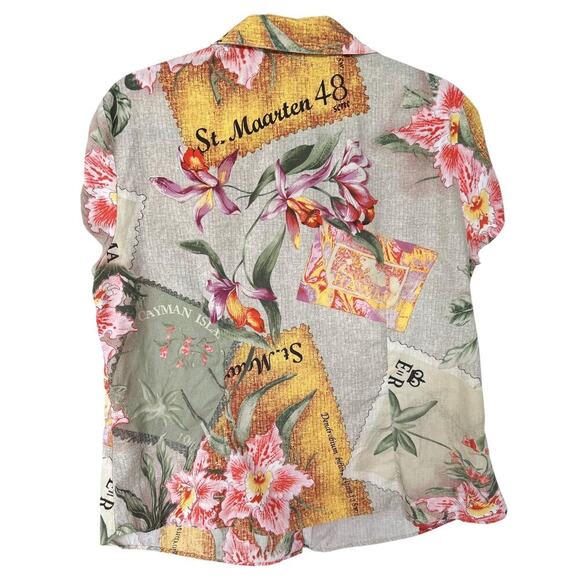 Caribbean Joe Women's Hawaiian Camp Shirt with Ruched Arms Size Large - Picture 5 of 5